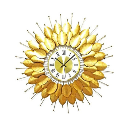 Clocks, Clocks for Home, Clocks in Round Shape, Clock in Golden Color, Clock with Leaves, Clocks - VT2066