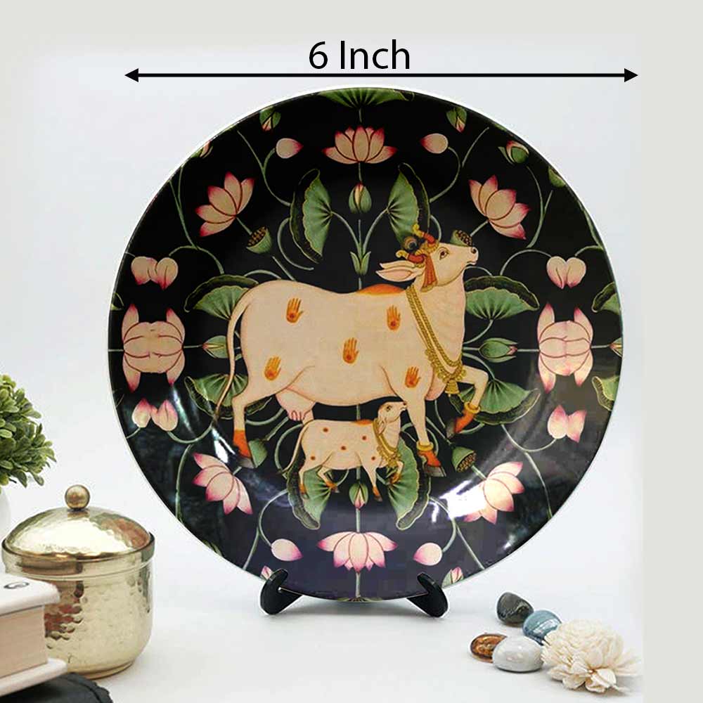 HMD Collections Traditional Art Decorative Ceramic Designer Plates with Stand for Home/Office, Wall Art - VT2106