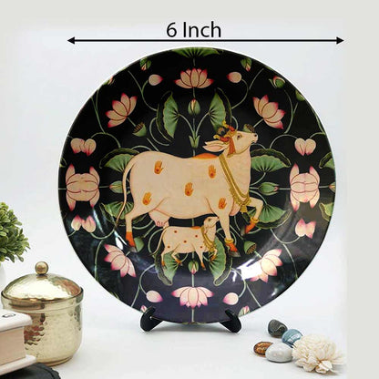HMD Collections Traditional Art Decorative Ceramic Designer Plates with Stand for Home/Office, Wall Art - VT2106