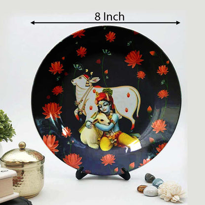 HMD Collections Traditional Art Decorative Ceramic Designer Plates with Stand for Home/Office, Wall Art - VT2106