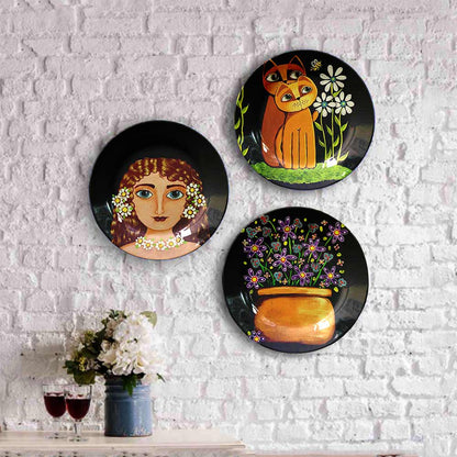 HMD Collections Traditional Art Decorative Ceramic Designer Plates with Stand for Home/Office, Wall Art - VT2118