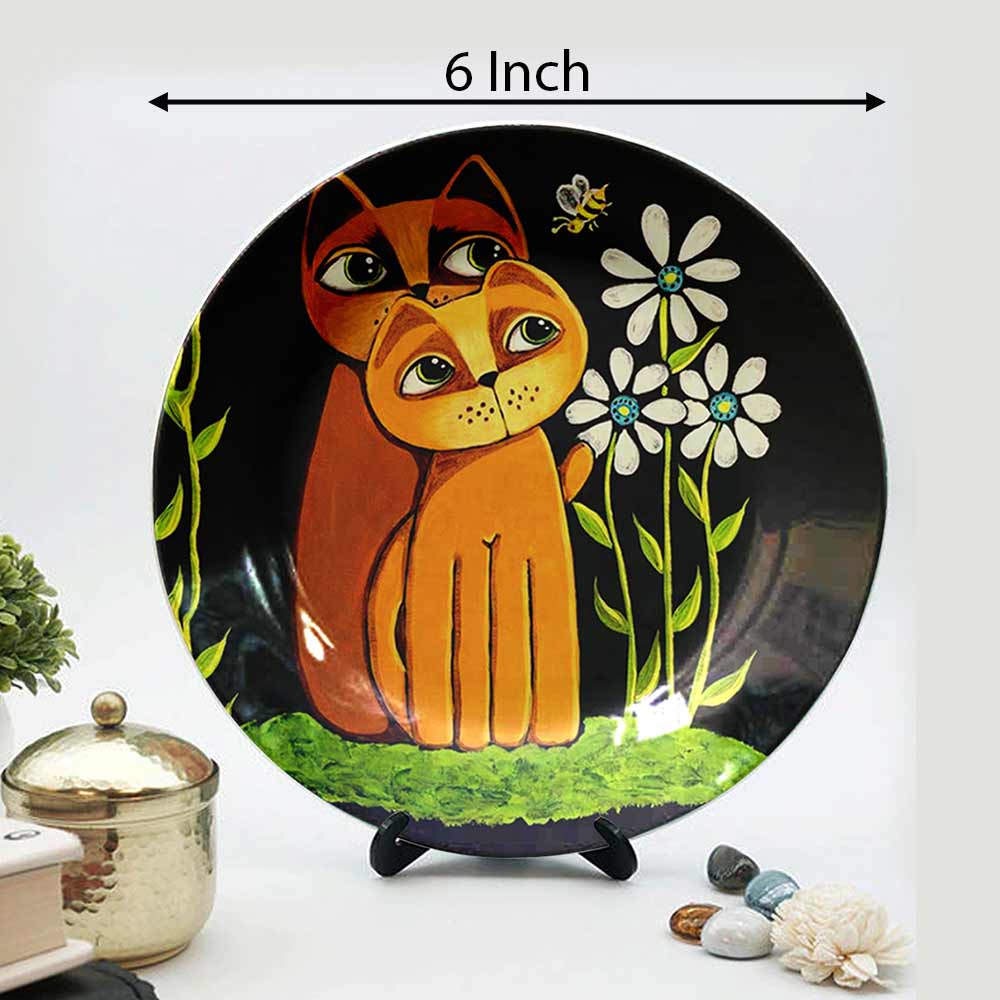 HMD Collections Traditional Art Decorative Ceramic Designer Plates with Stand for Home/Office, Wall Art - VT2118
