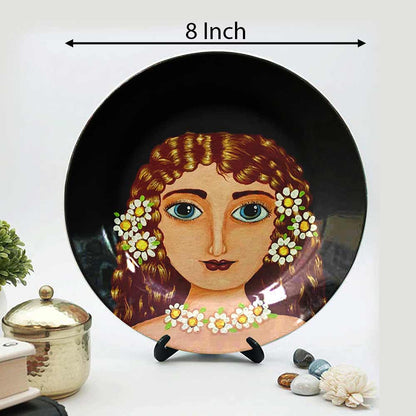 HMD Collections Traditional Art Decorative Ceramic Designer Plates with Stand for Home/Office, Wall Art - VT2118