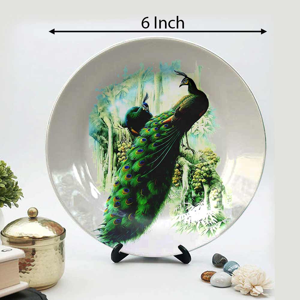 HMD Collections Traditional Art Decorative Ceramic Designer Plates with Stand for Home/Office, Wall Art - VT2129