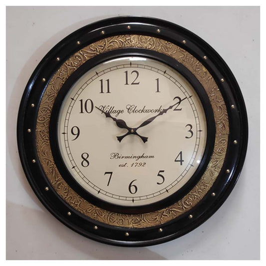 Wall Clock, NP-020, 
Wooden Base with Emboss Rashi Brass Clock, Wall Clock - VT2241