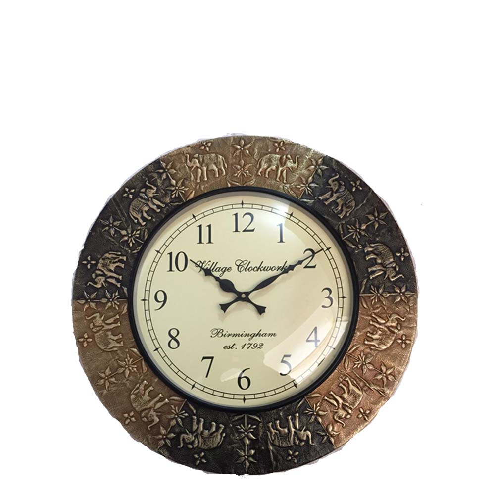 Wall Clock, NP-022, 
Wooden Base with Emboss Brass Copper Clock, Wall Clock - VT2243