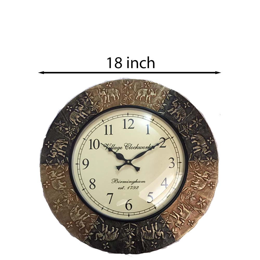 Wall Clock, NP-022, 
Wooden Base with Emboss Brass Copper Clock, Wall Clock - VT2243