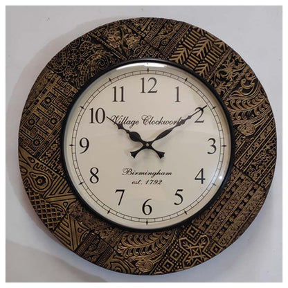 Wall Clock, NP-030 (NAVIKA PRODUCTION), 
Wooden Base Black Golden Clock, Wall Clock - VT2264