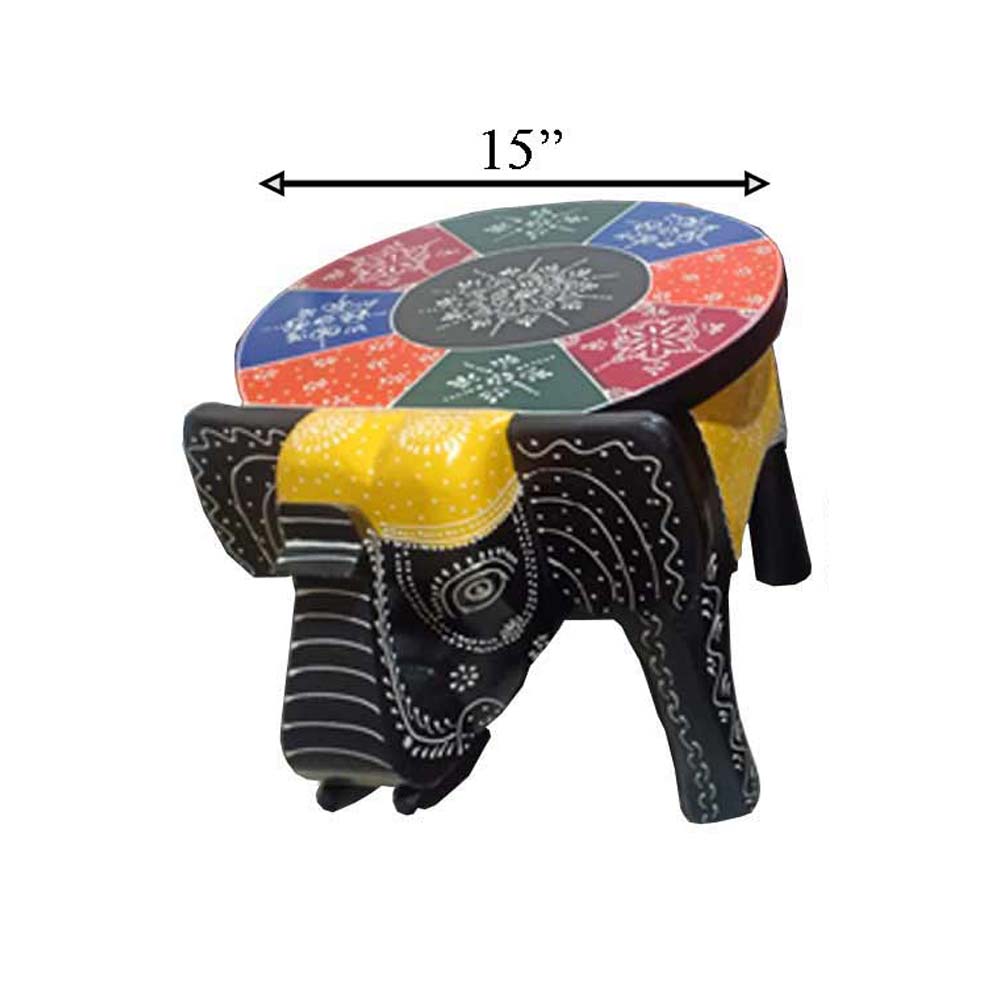 Stool, (NAVIKA PRODUCTION) Wooden Hand Painted Elephant Stool, Room Accessory - VT2286