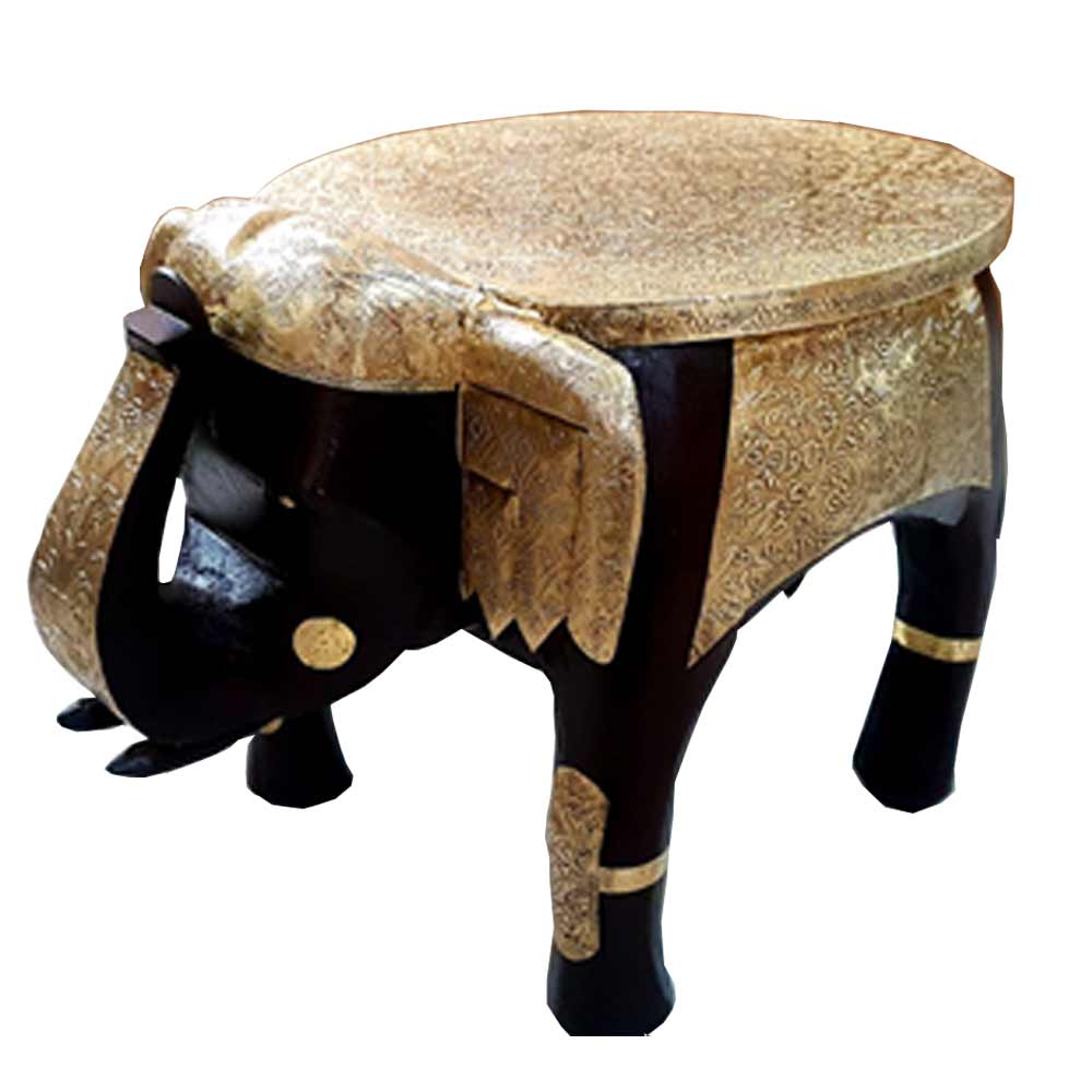 Stool, (NAVIKA PRODUCTION) Wooden Brass Fitting Elephant Stool, Room Accessory - VT2290