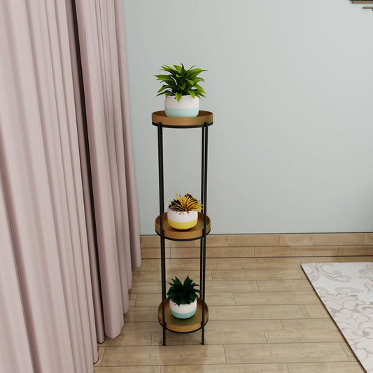 Planter Stand, Golden & Black Color Plant Stand, MS Tube in Black Finish, Planter Stand - VT2326