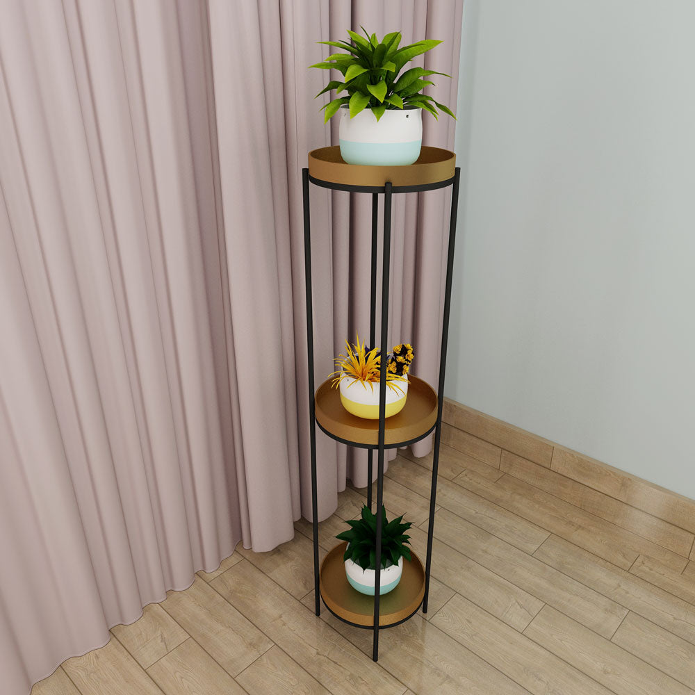 Planter Stand, Golden & Black Color Plant Stand, MS Tube in Black Finish, Planter Stand - VT2326