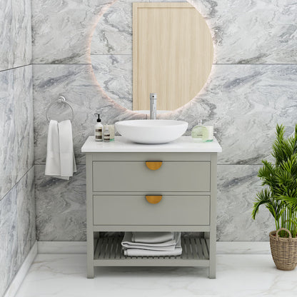 Vanity, Grey Color Vanity, Water Resistant Vanity, Vanity with White Corian Top, Vanity with Drawer, Vanity with Wooden Leg, Vanity with Open Shelf,  Vanity -VT304