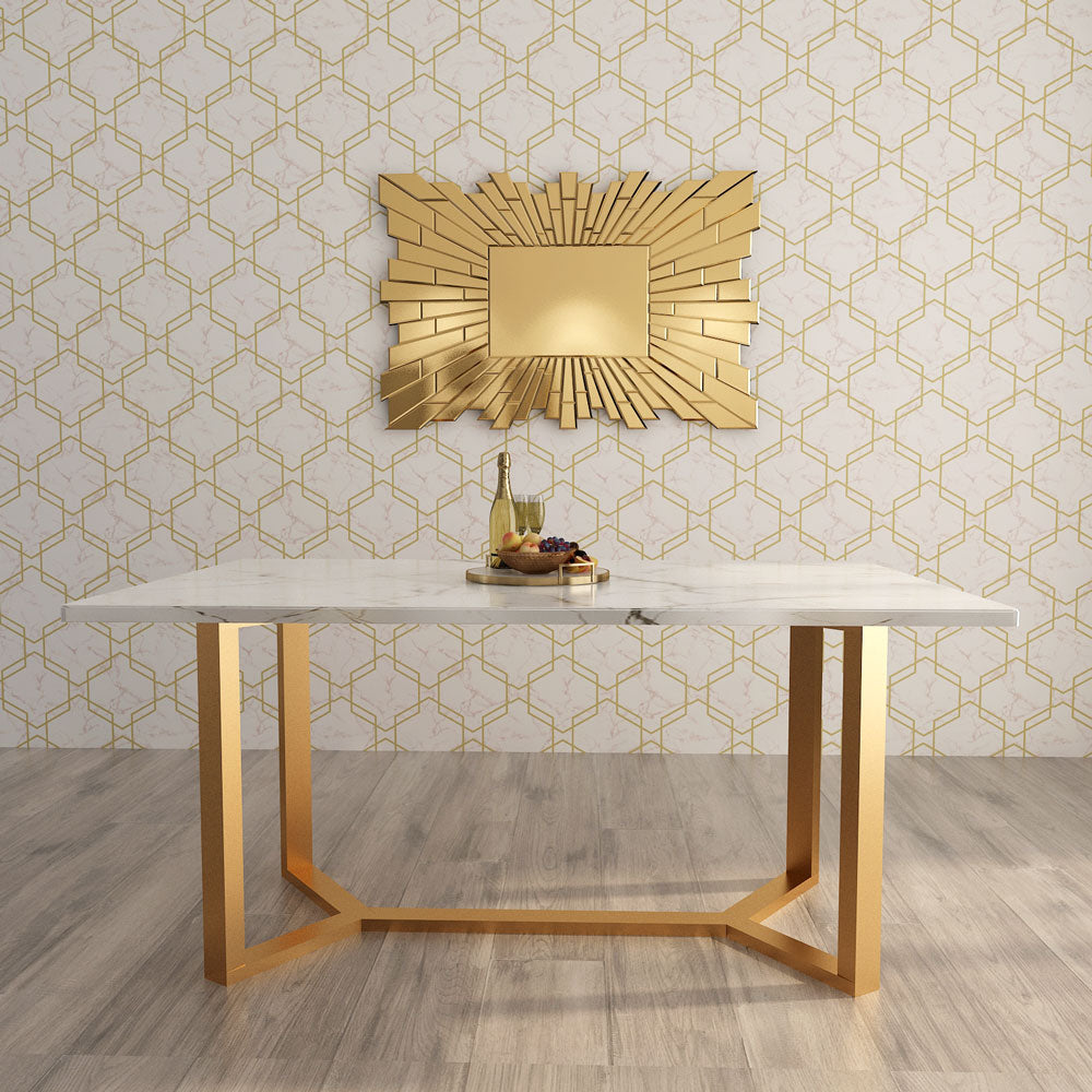 Buy White Dining Table with Golden MS Legs for Living Room - VT3059