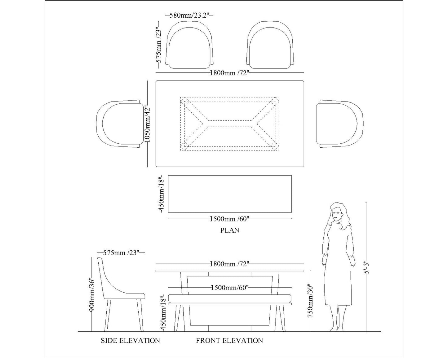 6-Seater Dining Set with Table, Chair & Bench in White and Gold with Blue Fabric - VT3060