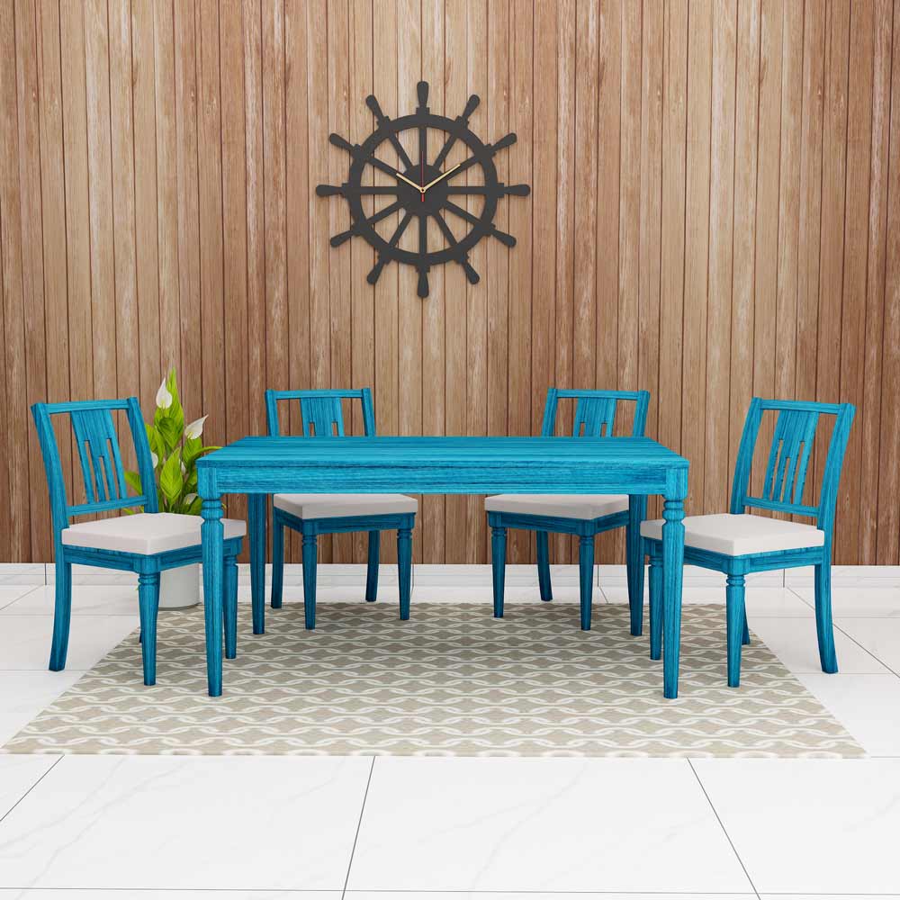 Buy Dining Set with Table and 4 Chairs in Blue Color Wood - VT3062