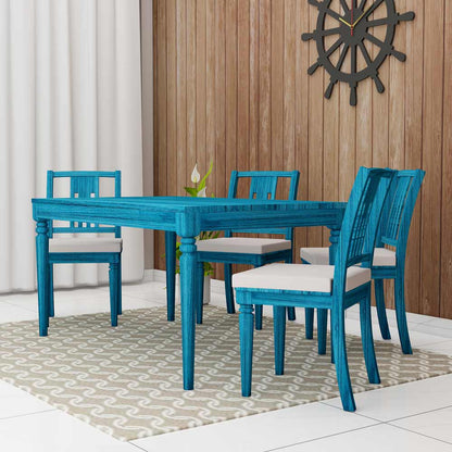 Buy Dining Set with Table and 4 Chairs in Blue Color Wood - VT3062