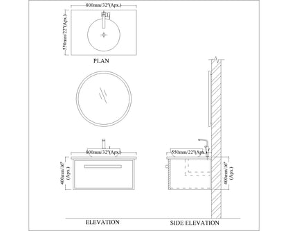 Vanity, White Full Body Tile, Light Brown Color Vanity, Vanity with Drawer, Wall Mounted Vanity, Vanity - VT306