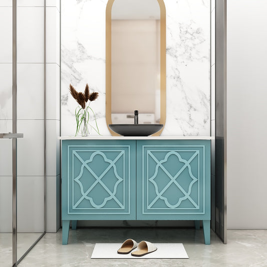 Vanity, Vanity with White Corian Top , Aqua Blue Color Vanity, Vanity with Shutter, Vanity - VT312