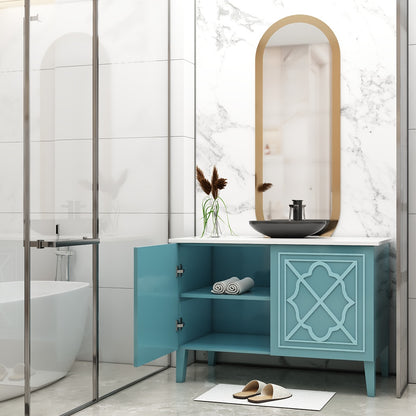 Vanity, Vanity with White Corian Top , Aqua Blue Color Vanity, Vanity with Shutter, Vanity - VT312