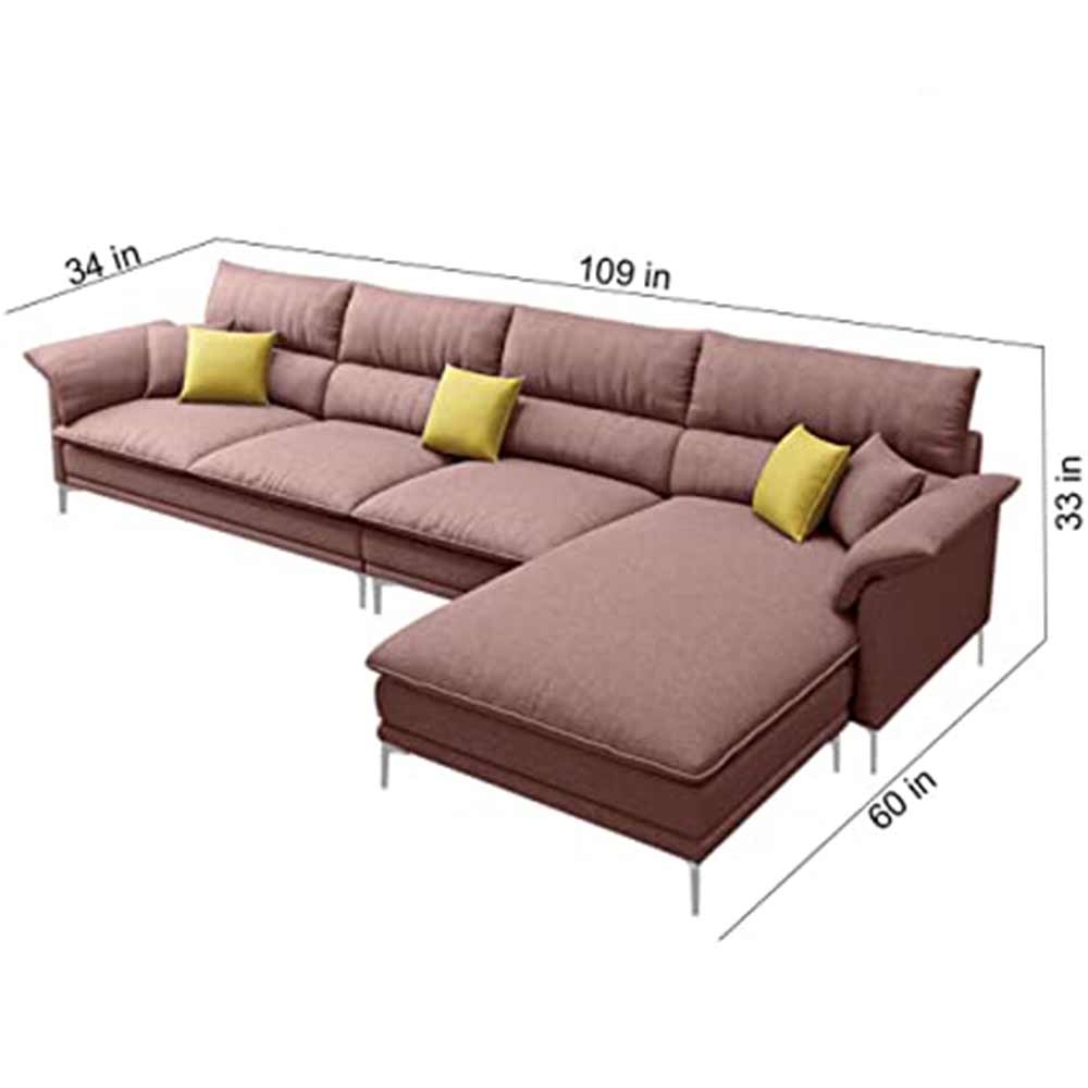 L Shape Sofa, L Shape Sofa in Pink Color, L Shape Sofa Set with Cushions, L Shape Sofa -VT4078