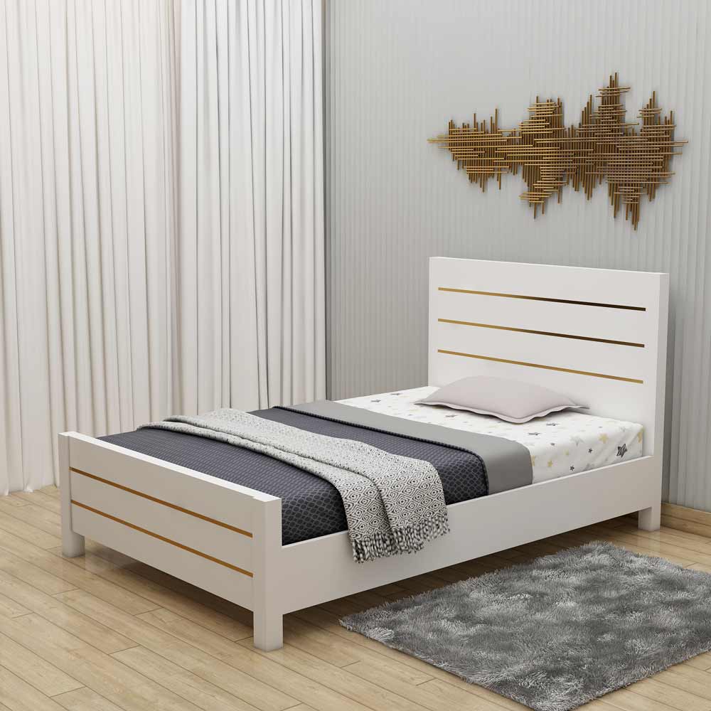 Single Bed, Single Bed in White & Gold Color, Single Bed - VT5077