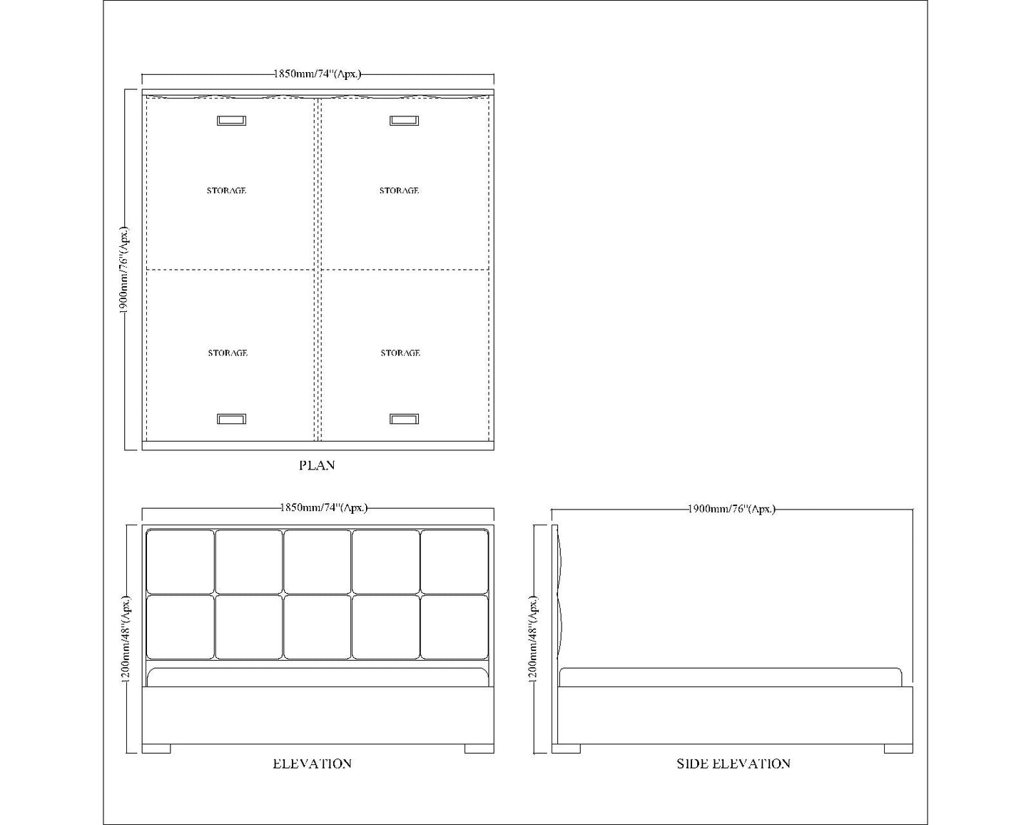 Bed, King Size Bed, Full Size Bed, Bed for Bedroom, Bed in Grey Color, Bed with Golden Legs, Bed - VT5088