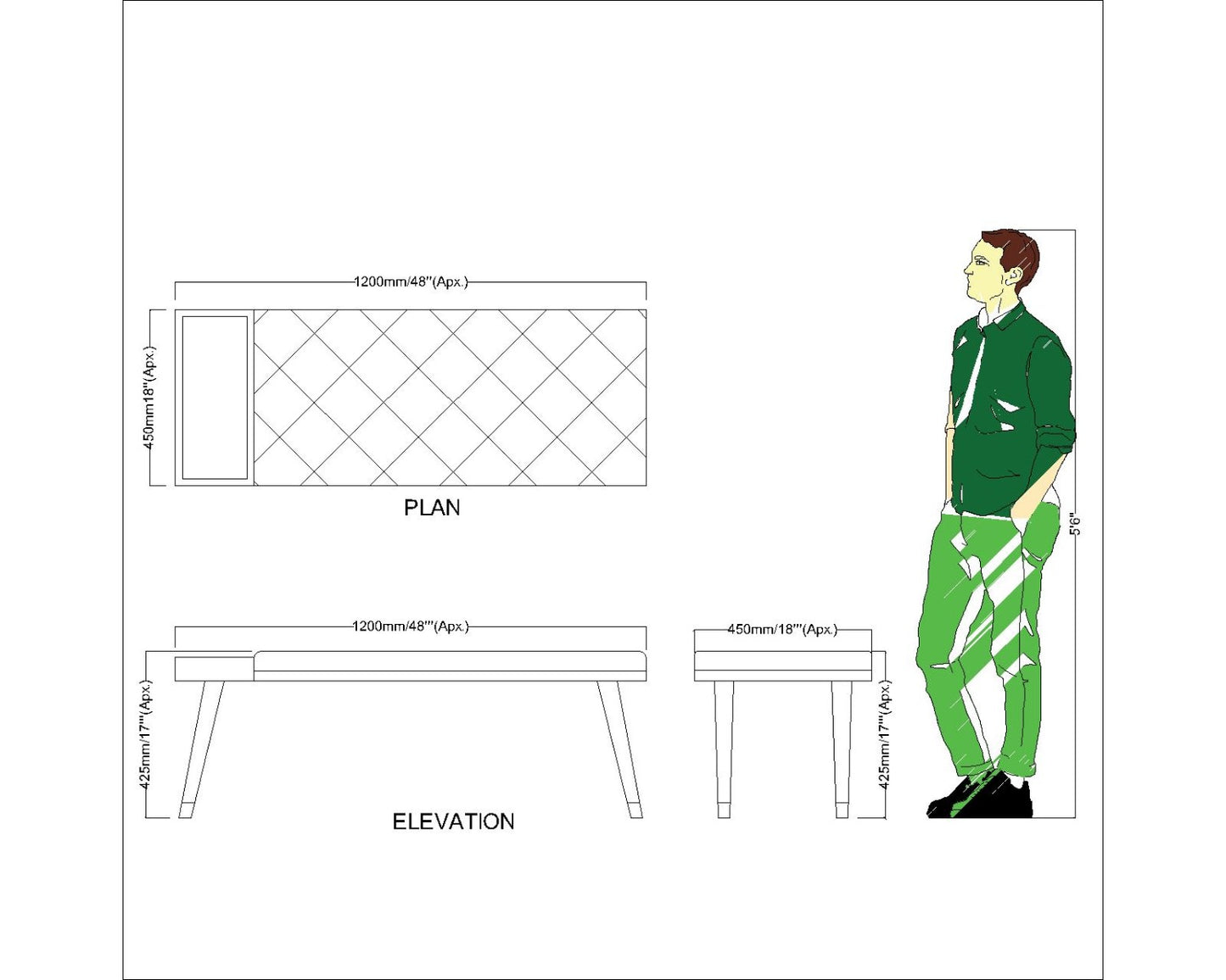 Seating Bench, Seating bench in Wood & Grey color Seating Bench for Living Room- VT6067