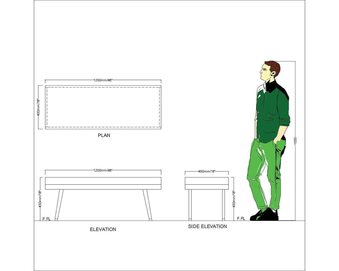 Seating Bench, Seating Bench in Wood & Green Color, Seating Bench for Living Room, Seating Bench - VT6069