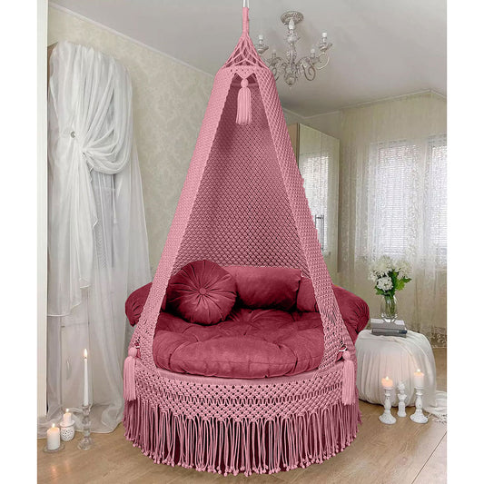 Swing, KM-SWING-BubbleGum-33, Pink Color Swing, 1 swing, 3 Bolster,  1 Round Cushion, 1 Matters, 1 Rod and 2 Shape hooks, Swing - VT6073