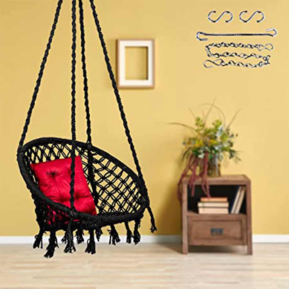 SWING, Swing in Black Color, Swing with 1 Rod, Swing with 2 S Hook, Swing with Square Cushion, Swing with Chain, Swing - VT6077