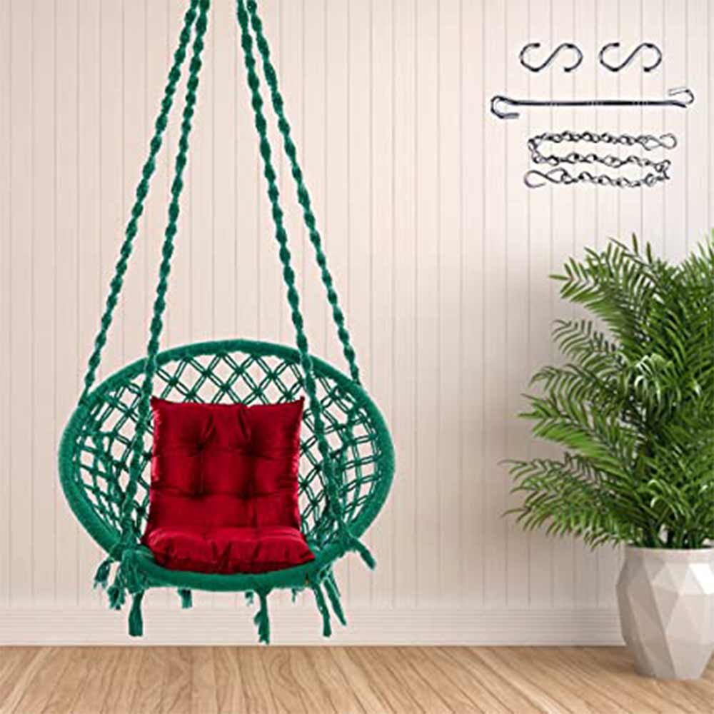 SWING, Swing in Green Color, Swing with 1 Rod, Swing with 2 S Hook, Swing with Square Cushion, Swing with Chain, Swing - VT6080