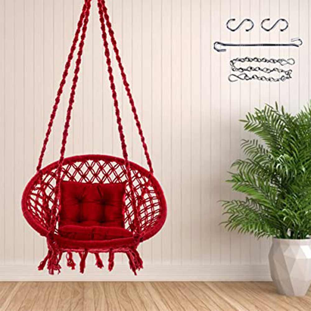 SWING, Swing in Red Color, Swing with 1 Rod, Swing with 2 S Hook, Swing with Square Cushion, Swing with Chain, Swing - VT6082