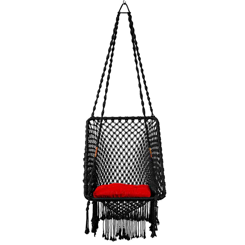 Swing, Swing in Premium Rectangle Black with Red Square Cushion, Swing in Black Color, Swing with 1 Rod, 2 S Hook & Square Cushion, Swing - VT6097