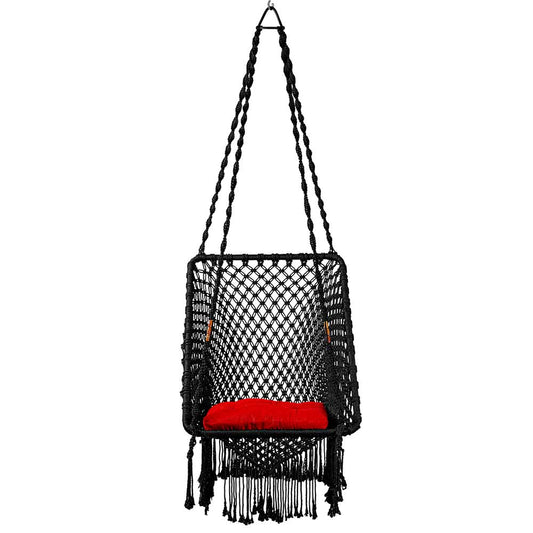 Swing, Swing in Premium Rectangle Black with Red Square Cushion, Swing in Black Color, Swing with 1 Rod, 2 S Hook & Square Cushion, Swing - VT6097