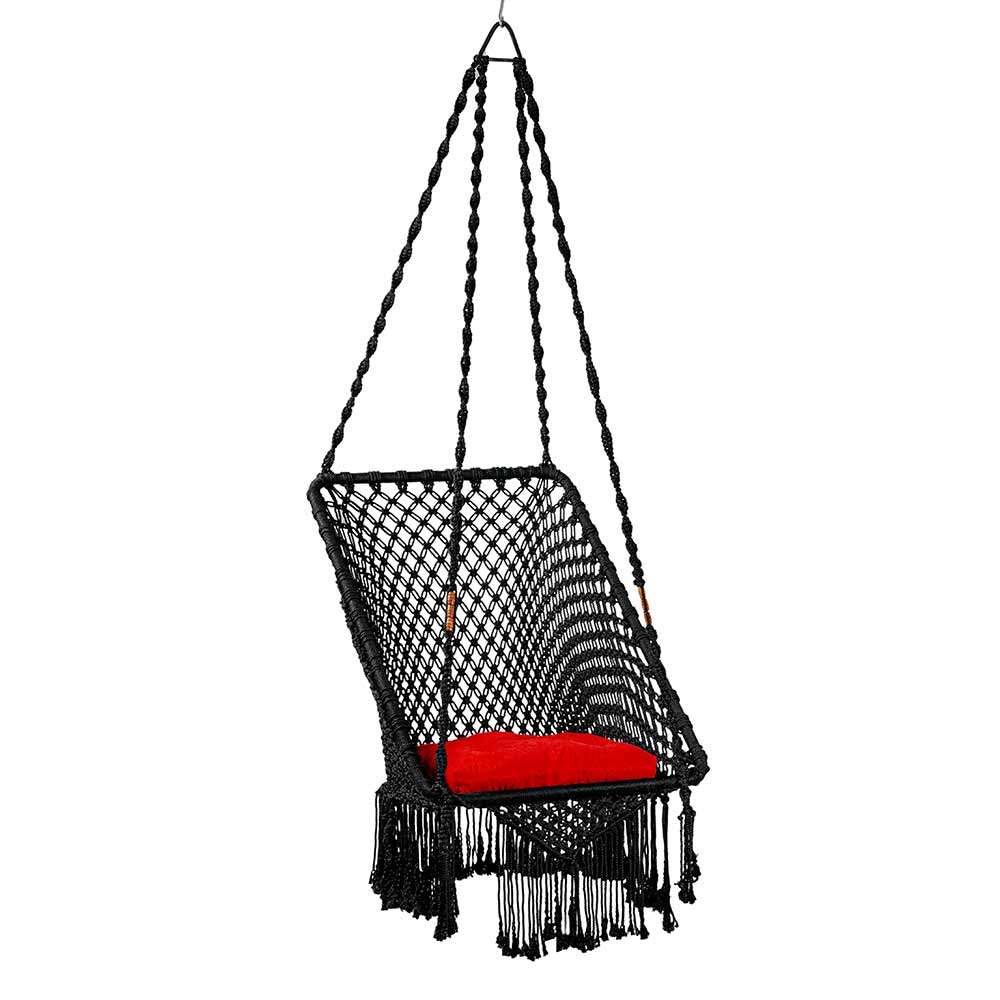 Swing, Swing in Premium Rectangle Black with Red Square Cushion, Swing in Black Color, Swing with 1 Rod, 2 S Hook & Square Cushion, Swing - VT6097