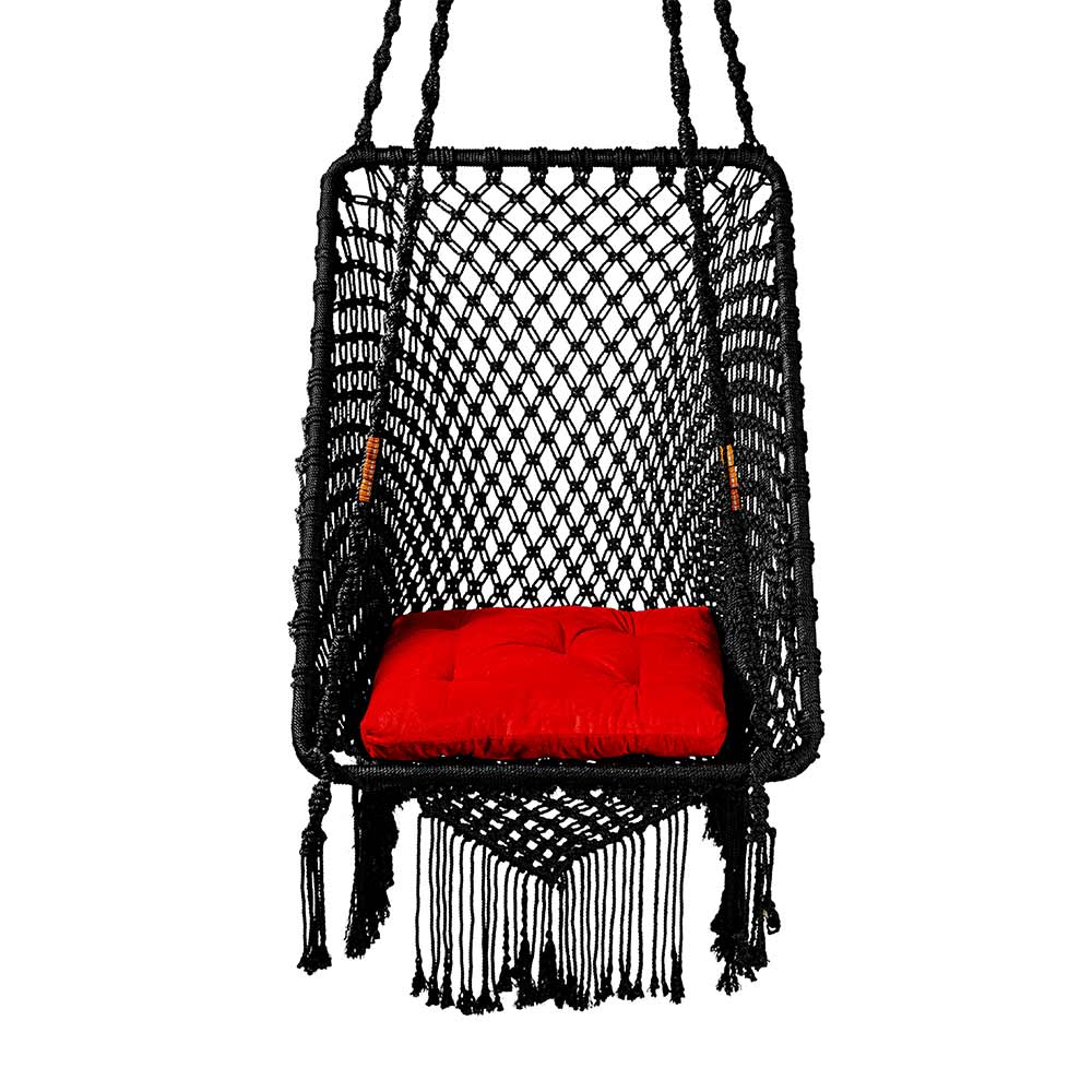 Swing, Swing in Premium Rectangle Black with Red Square Cushion, Swing in Black Color, Swing with 1 Rod, 2 S Hook & Square Cushion, Swing - VT6097