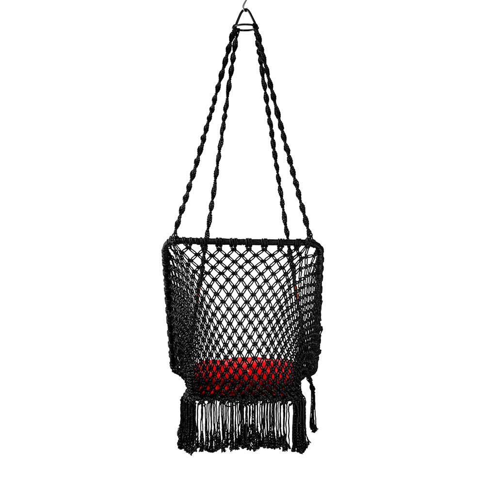 Swing, Swing in Premium Rectangle Black with Red Square Cushion, Swing in Black Color, Swing with 1 Rod, 2 S Hook & Square Cushion, Swing - VT6097