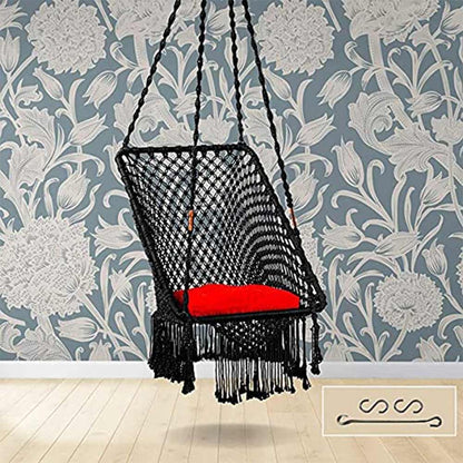 Swing, Swing in Premium Rectangle Black with Red Square Cushion, Swing in Black Color, Swing with 1 Rod, 2 S Hook & Square Cushion, Swing - VT6097