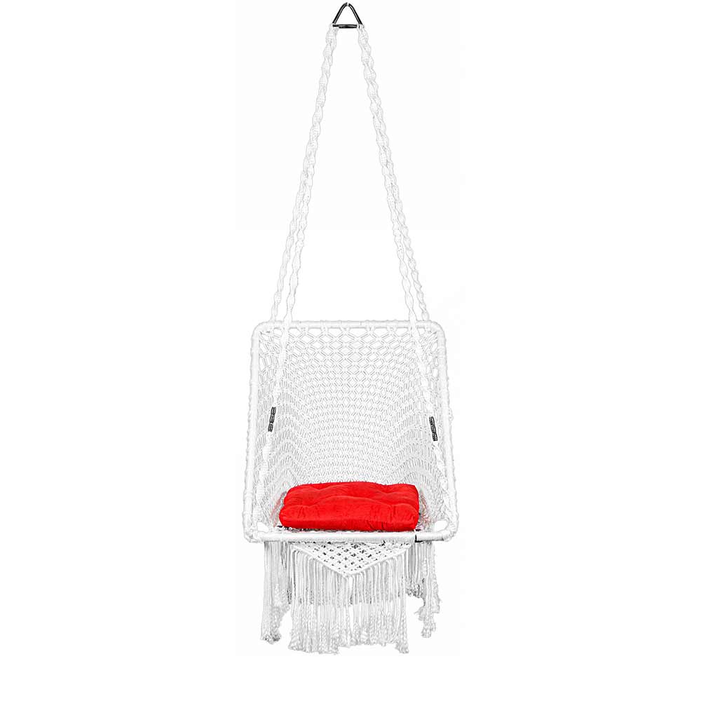 Swing, Swing in Premium Rectangle White with Red Square Cushion, Swing in White Color, Swing with 1 Rod, 2 S Hook & Square Cushion, Swing - VT6098