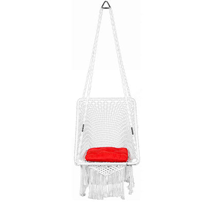 Swing, Swing in Premium Rectangle White with Red Square Cushion, Swing in White Color, Swing with 1 Rod, 2 S Hook & Square Cushion, Swing - VT6098