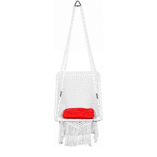 Swing, Swing in Premium Rectangle White with Red Square Cushion, Swing in White Color, Swing with 1 Rod, 2 S Hook & Square Cushion, Swing - VT6098