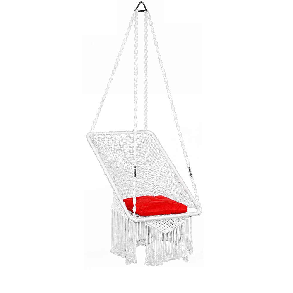 Swing, Swing in Premium Rectangle White with Red Square Cushion, Swing in White Color, Swing with 1 Rod, 2 S Hook & Square Cushion, Swing - VT6098