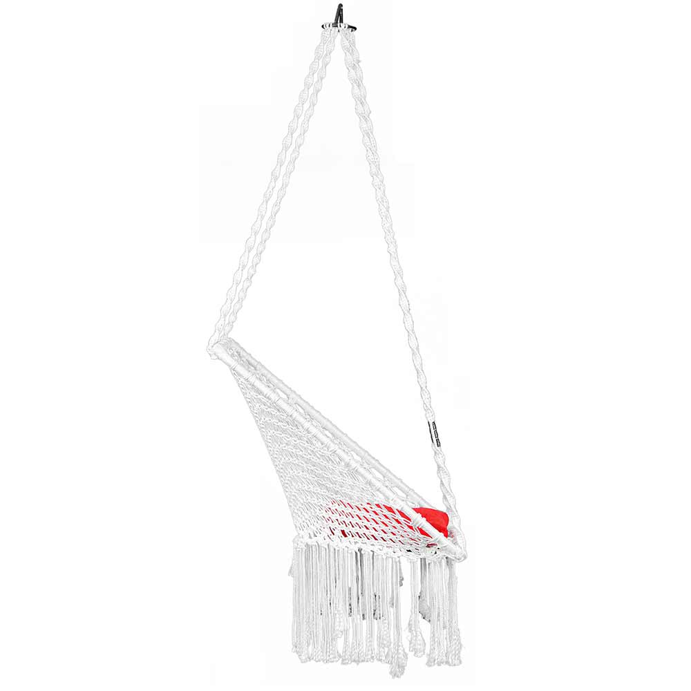 Swing, Swing in Premium Rectangle White with Red Square Cushion, Swing in White Color, Swing with 1 Rod, 2 S Hook & Square Cushion, Swing - VT6098