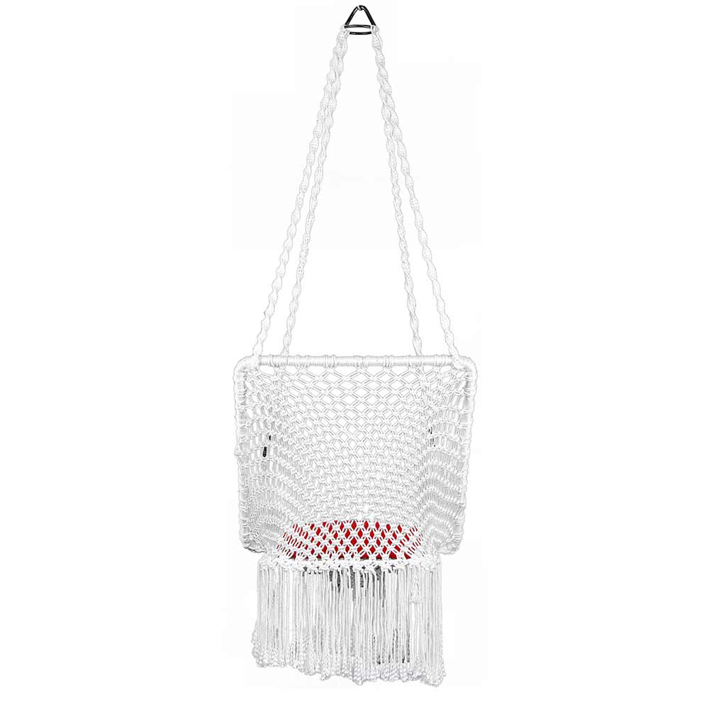 Swing, Swing in Premium Rectangle White with Red Square Cushion, Swing in White Color, Swing with 1 Rod, 2 S Hook & Square Cushion, Swing - VT6098