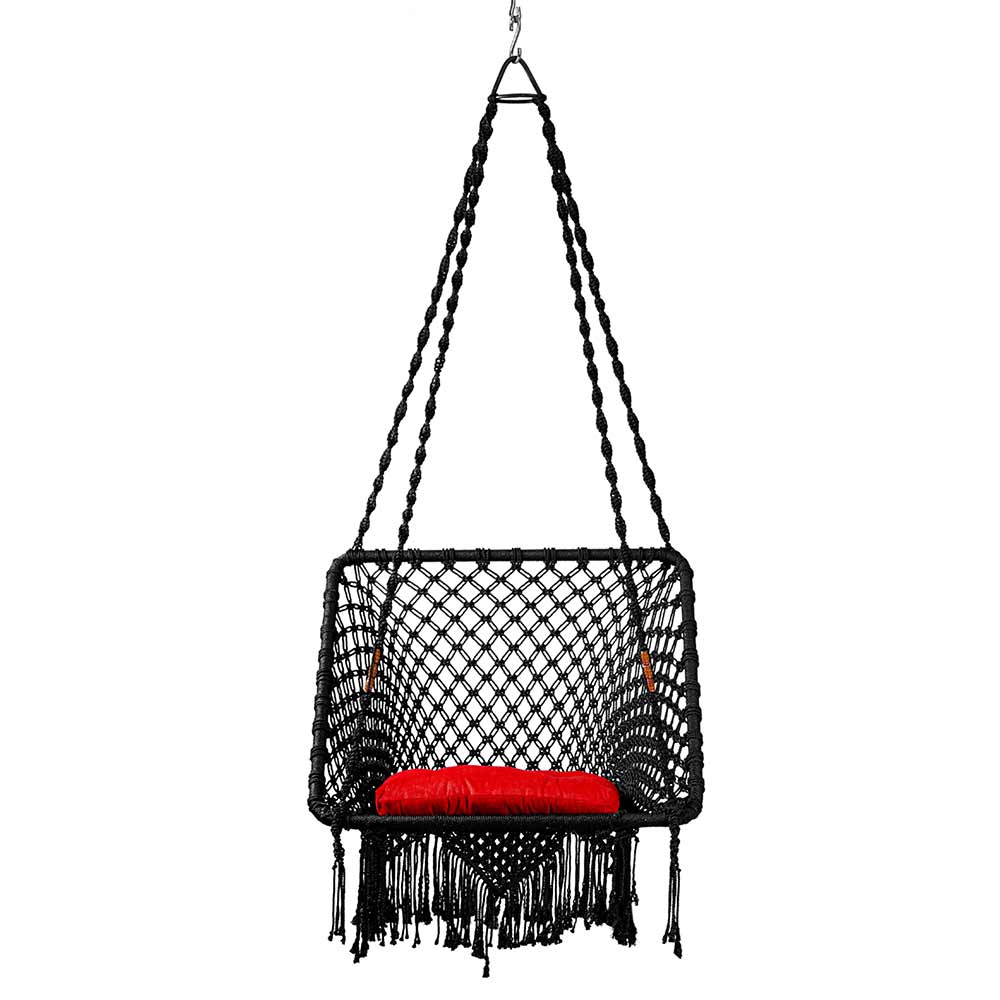 Swing, Swing in Premium Square Black with Red Square Cushion, Swing in Black Color, Swing with 1 Rod, 2 S Hook & Square Cushion, Swing - VT6099