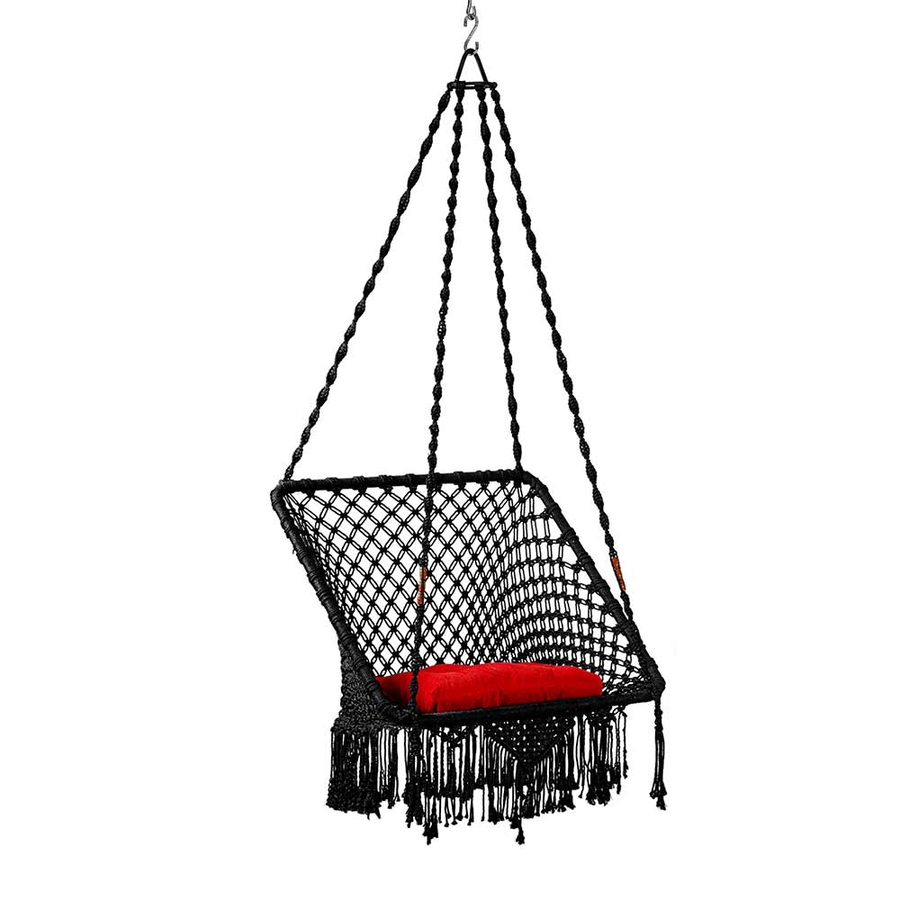 Swing, Swing in Premium Square Black with Red Square Cushion, Swing in Black Color, Swing with 1 Rod, 2 S Hook & Square Cushion, Swing - VT6099