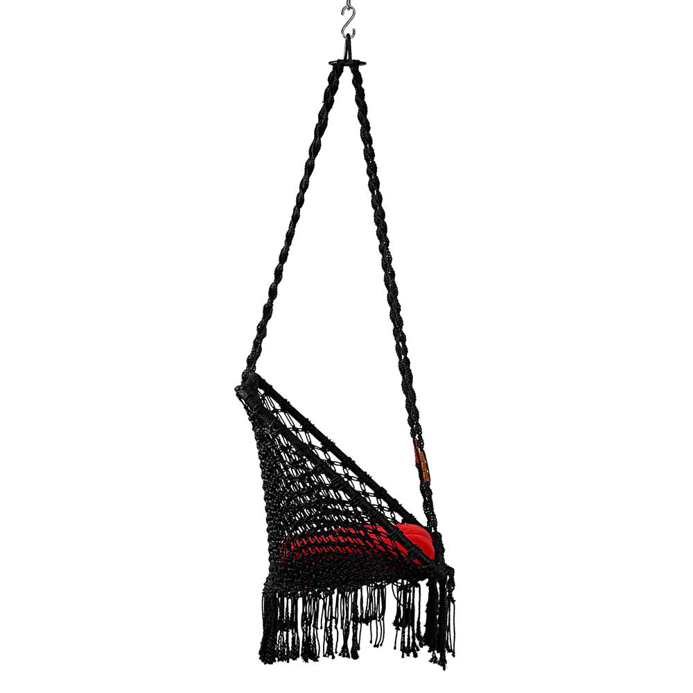 Swing, Swing in Premium Square Black with Red Square Cushion, Swing in Black Color, Swing with 1 Rod, 2 S Hook & Square Cushion, Swing - VT6099