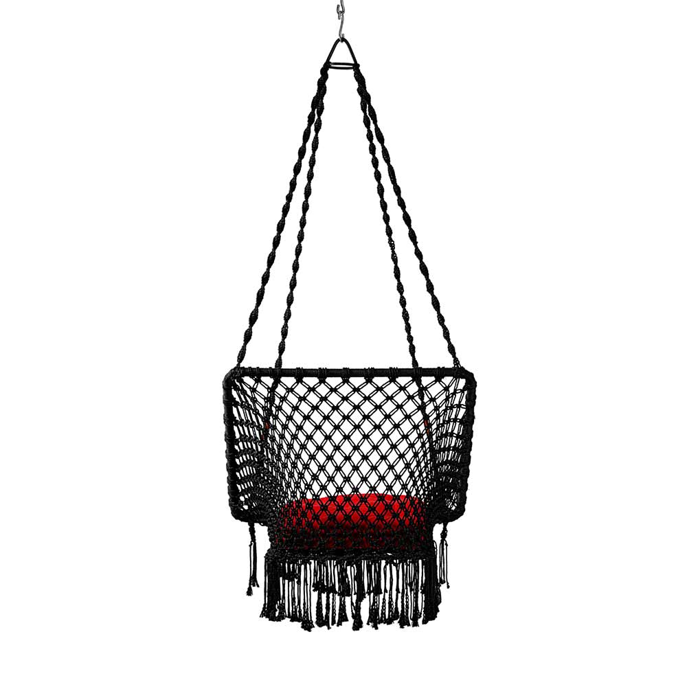 Swing, Swing in Premium Square Black with Red Square Cushion, Swing in Black Color, Swing with 1 Rod, 2 S Hook & Square Cushion, Swing - VT6099