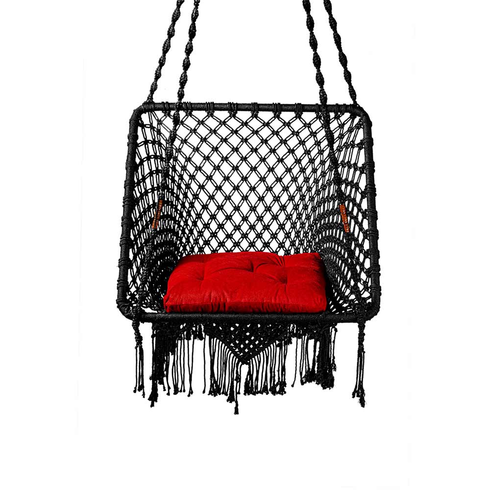 Swing, Swing in Premium Square Black with Red Square Cushion, Swing in Black Color, Swing with 1 Rod, 2 S Hook & Square Cushion, Swing - VT6099